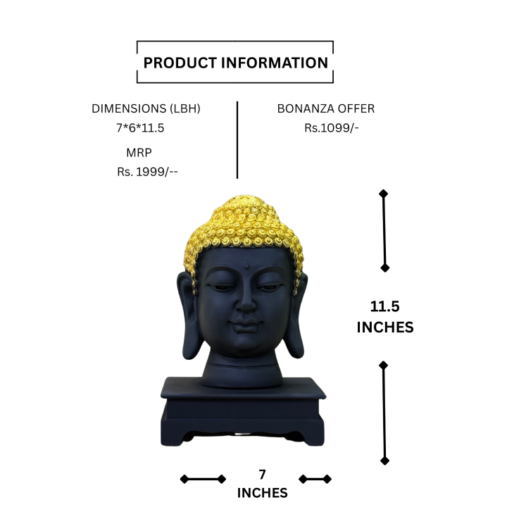 Golden Crown Buddha Head (In matte black finish) - Image 5